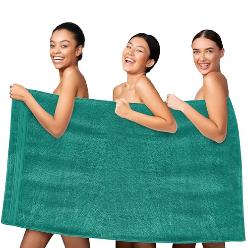 Image of Elegant Comfort Three Line Popcorn Towel Set for Bathroom 35 x 70 inches, Premium Hotel Quality 1-Pack Jumbo Towels, 100% Turkish Cotton, Soft and Durable, Quick Dry and Highly Absorbent, Teal Blue