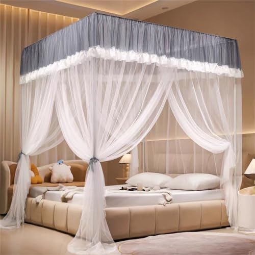 Lit simple bien protégé : ciel de lit moustiquaire gris 3 ouvertures anti-insectes
