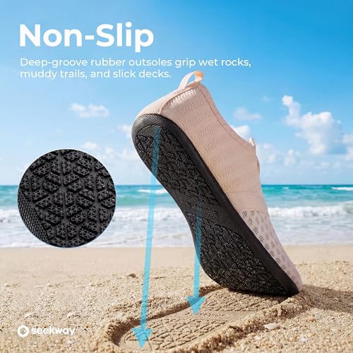 Image of SEEKWAY Water Shoes Quick-Dry Aqua Socks Barefoot Slip-on for Beach Pool Swim River Yoga Lake Surf Women Men Black SK001
