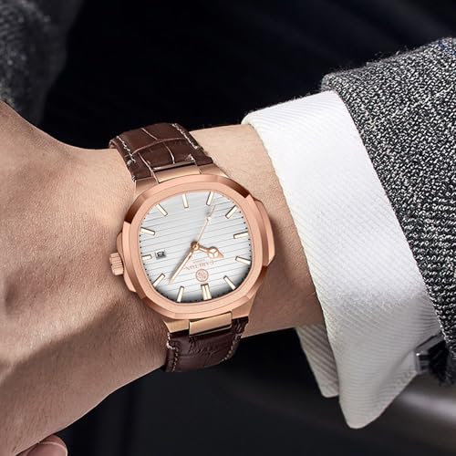 Image of Carlton London Jordan Men Analog Watch, Round Dial, Leather Strap, Quartz Movement, 43 mm Case, Date Display, Classic Casual Style, 30M Water Resistant