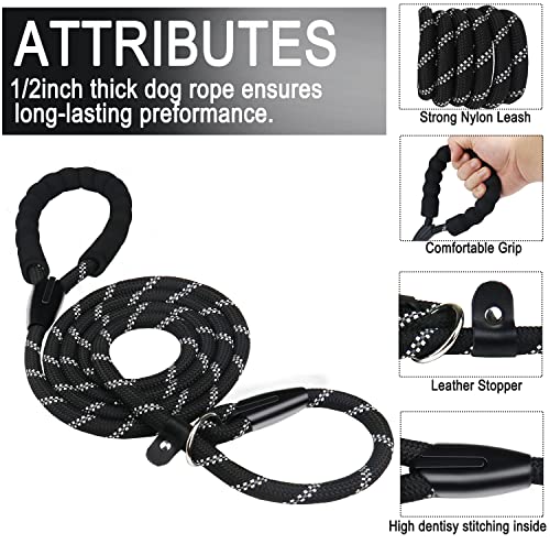 Dog Leash, 6 Ft Heavy Duty Dog Leash, Durable Premium Quality Strong Training Rope Slip Leash With Comfortable Padded Handle And Highly Reflective Threads For Small Medium And Large Dogs, (Black) #TOP1