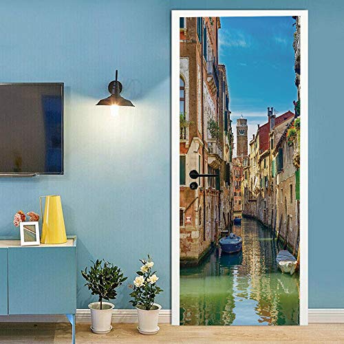3d Türtapete Selbstklebend 90x200cm Wasserstadt Venedig DIY Wandbild PVC Wasserdicht Pvc Türtattoos Türposter Türaufkleber Fototapete Türfolie Für Tür,Wohnzimmer,Schlafzimmer,Küche Toilette Cover