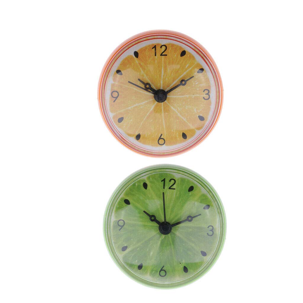 Home Decor 2Pcs Mini Waterproof Washroom Bathroom Wall Clock Suction Cup 7.5cm Round