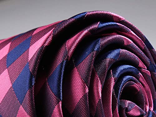 Image of HISDERN Ties for Men Plaid Checkered Tie with Pocket Square Woven Business Formal Necktie Handkerchief Set Wedding Party