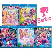 Barbie 5-Movie Blu-ray + DVD Bundle Video Game Hero / Secret Door / Rock N Royals / Mariposa & The Fairy Princess / Spy Squad [10-Disc Set, Over 6-hrs of Fun!]