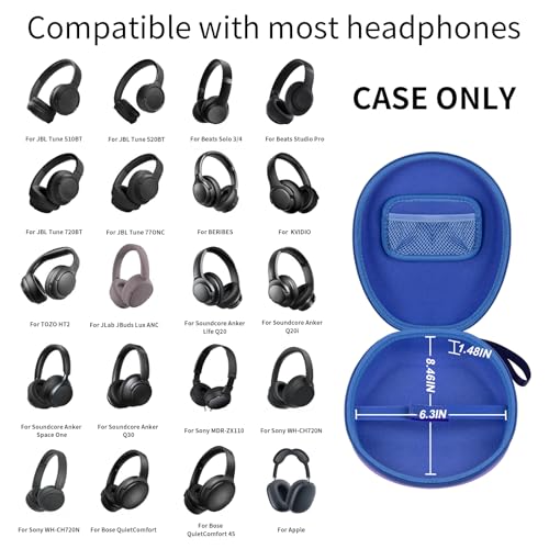 COMECASE Hard Headphone Case for Soundcore Anker/for JBL/for Sony/for BERIBES/for Beats/for Bose/for Apple/for JLab Wireless Bluetooth Headphone, Travel Carrying Bag with Mesh Pocket(Blue) by Comecase - Image 2