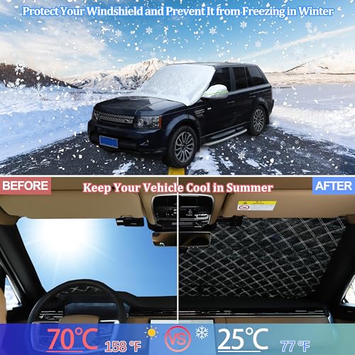 Image of Windshield Snow Cover for Range Rover Sport 2005-2013, Car Snow Cover, Front Windshield Sunshade, Exterior Windscreen Sun Shade, UV-Rays Sun Ice Snow Frost Protector, 4-Layer Windshield Cover