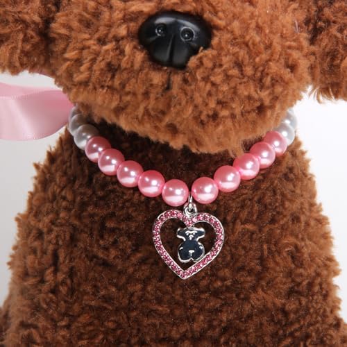Dog Cat Pearls Necklace Collar with Rhinestones Heart&Bear Charm Pendant Pet Puppy Accessory (Small) Dog Cat Pearls Necklace Collar with Rhinestones Heart&Bear Charm Pendant Pet Puppy Accessory (Small)
