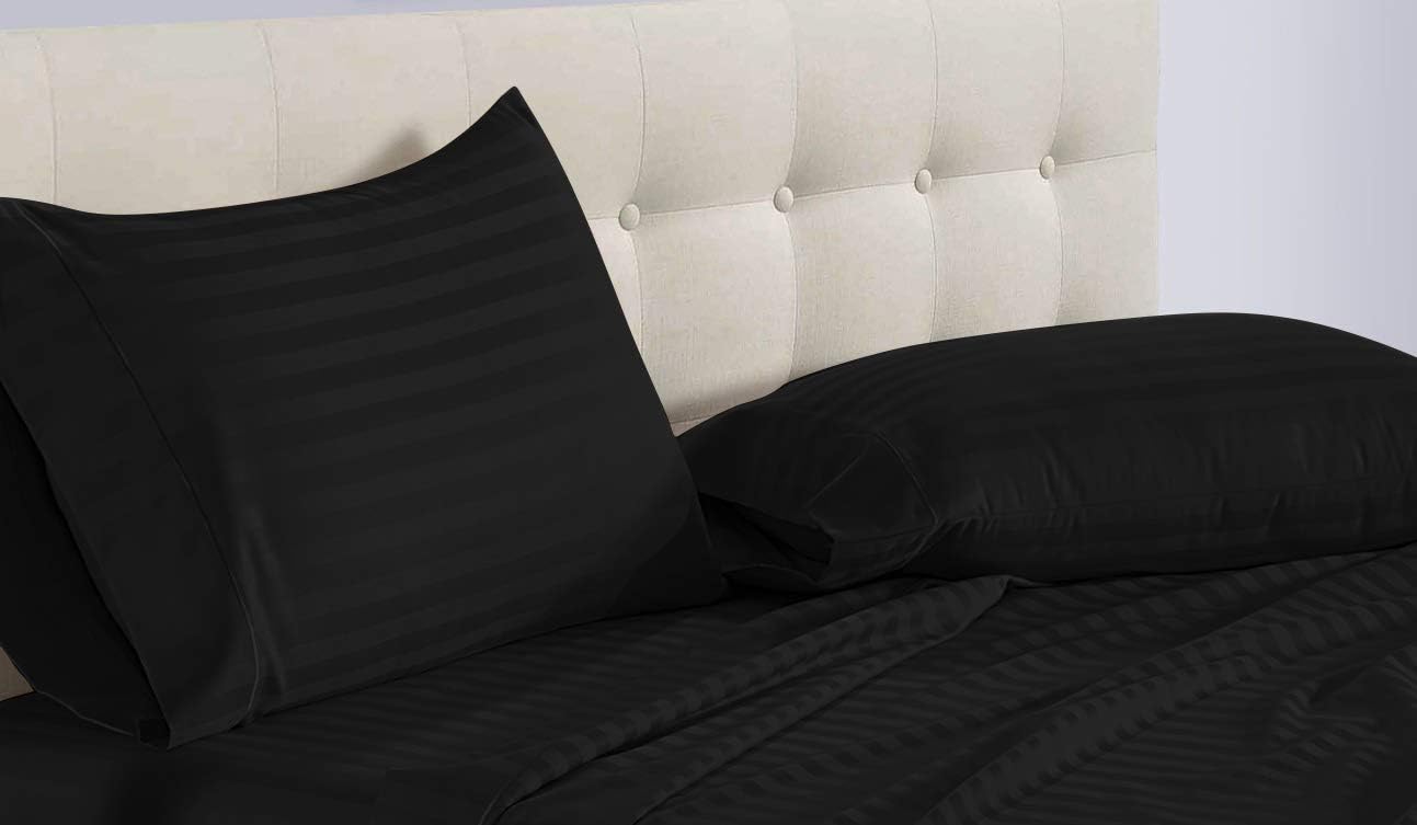 Scala Home Princess 800TC 4PC Sheet Set King Size Black Stripe 100% Egyptian Cotton - 16 INCH DEEP Pocket