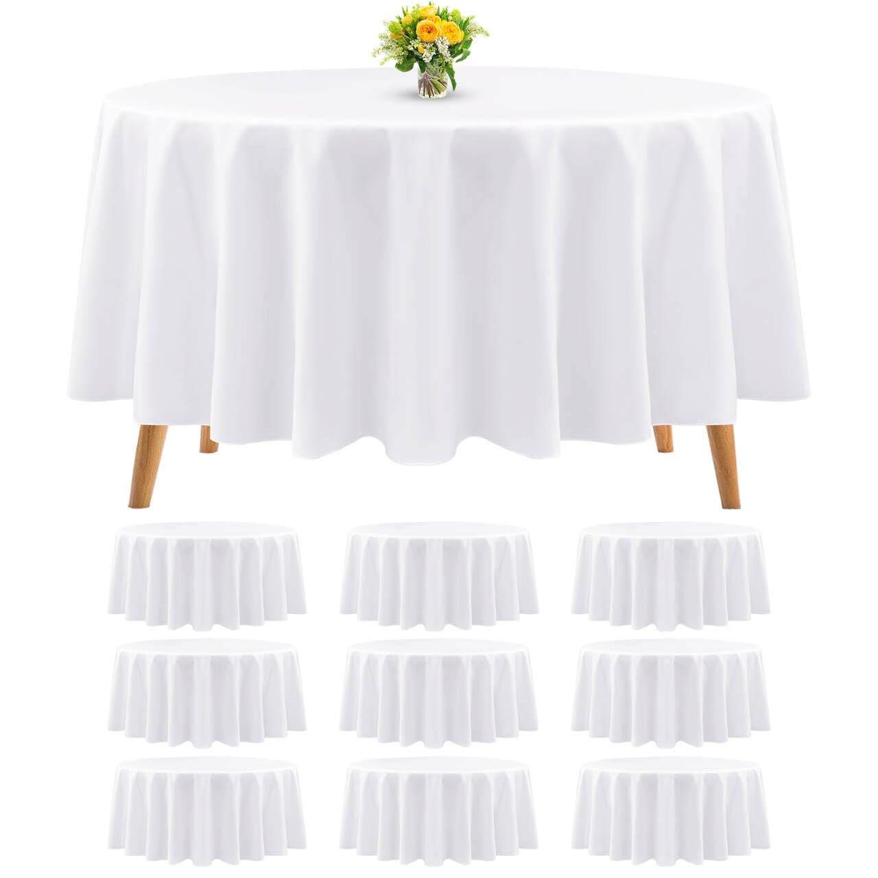Teruntrue 10 Packs Polyester Round Tablecloth 90 Inch White Table Cloth Bulk Washable Polyester Fabric Tablecloths Table Cover for Wedding Party Banquet Buffet Table Holiday Dinner (White, 90 Inch) — image 1