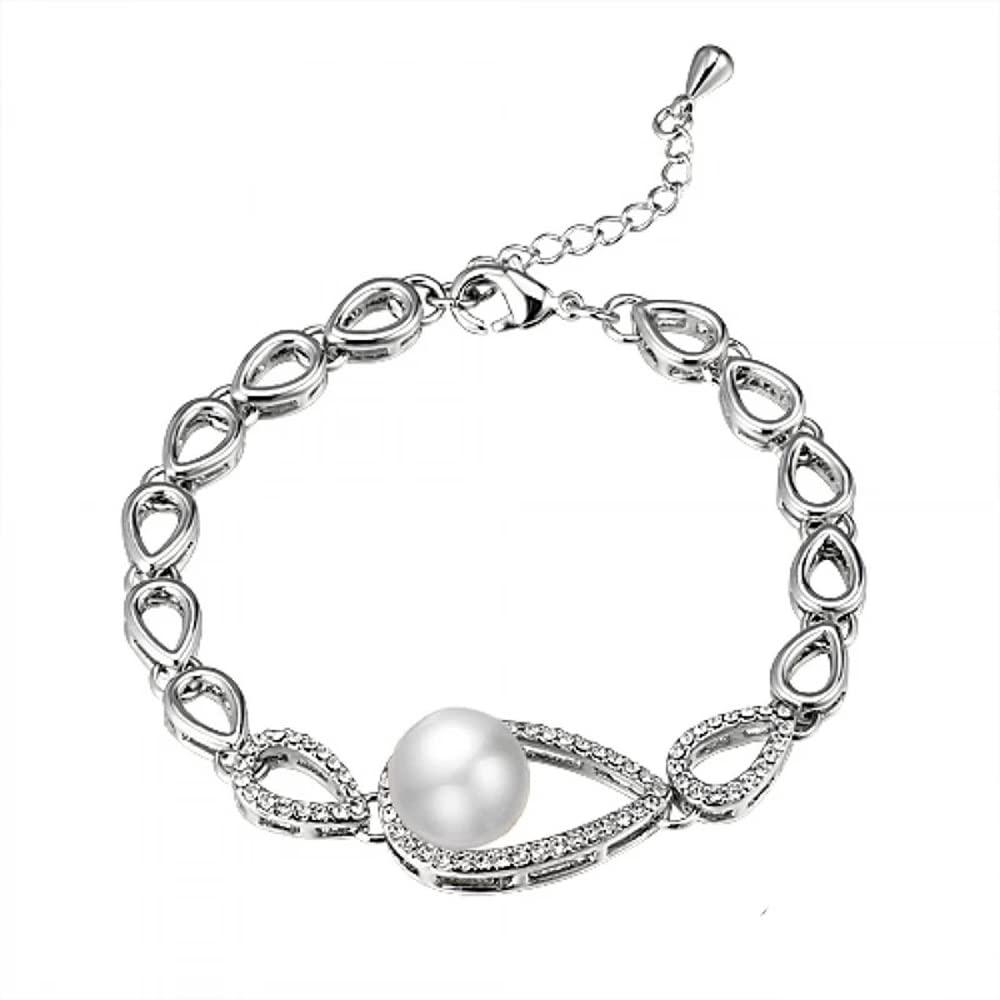 Shining Diva Fashion Latest Stylish Platinum Plated Pearl Crystal Gift Bracelet for Women and Girls (14612b) (B0B8VW4BJ8) Amazon Price History, Amazon Price Tracker