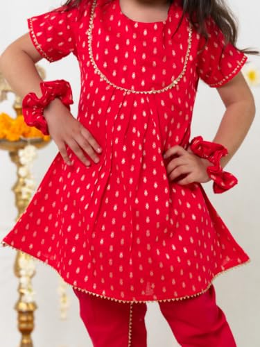 Image of POLKA TOTS Girls Cotton Kurta Dhoti Set | Traditional Ethnic Wear for Kids Girls | Festival Dress for Diwali Navratri Pooja Wedding Party | Indian Traditional Outfit for Girls | 6 Months - 8 Years