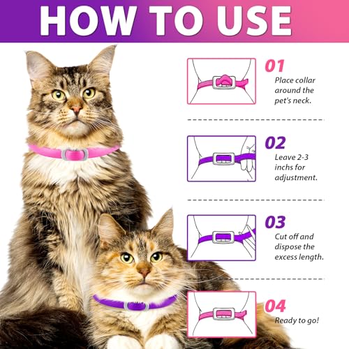 Zecken-Flohband Katze, Zeckenhalsband für Katze Flohhalsband für Katzen 4Pcs, 24 Monate lang wirksamer Schutz, verstellbar, wasserdicht(Rosa&Lila)