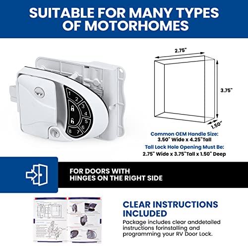 Deshan Rv Keyless Entry Door Lock, With 2 Electronic Induction Keys, 4 Keys, Screwdriver And Backlit Keypad, 100% Metal Rv Door Lock Latch Handle, Will Only Fit 2.75" X 3.75" Lock Hole #TOP2