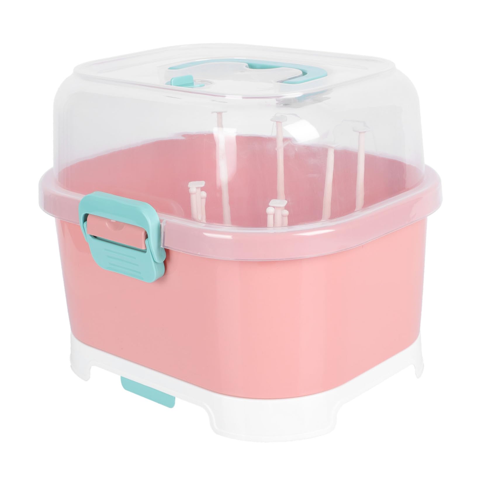Escurridor de Biberones con Tapa Transparente Organizador de Tetinas y Accesorios para Cocina Secador de Alta Capacidad y Caja de Almacenamiento Sellada para Bebés Rosa Mediano