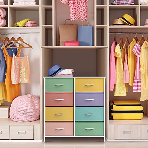 Sorbus Kids Dresser with 8 Drawers - Furniture Storage Chest Tower Unit for Bedroom, Hallway, Closet, Office Organization - Steel Frame, Wood Top, Tie-dye Fabric Bins (Pastel 1) - Image 6