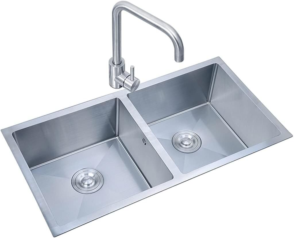 Double Bowl Stainless Steel Bar Prep Sink with Faucet - Drop-in or Undermount Installation, Easy to Clean, Noise-Reducing Design(85x45cm) (One Color 85x45cm)