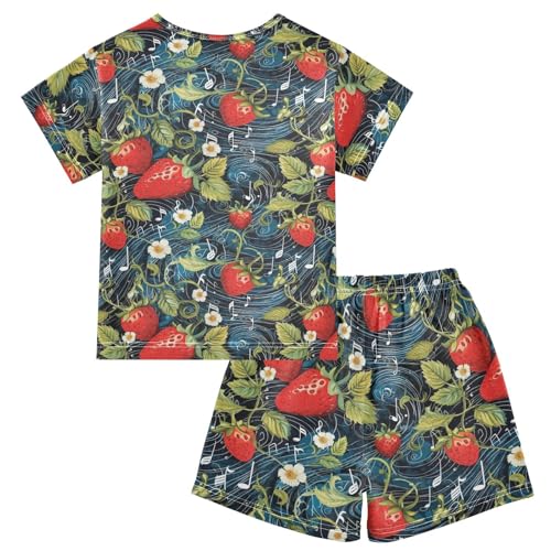ALAZA Strawberries Music Notes Pajama Set Short Sleeve Sleepwear Soft Lounge Nightwear2