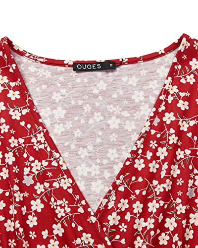 Image of OUGES Casual Summer Dress for Women Wrap V Neck A Line Midi Dresses with Pockets