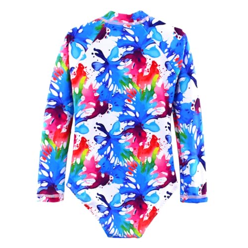 Image of Kids Girls Rash Guard Long Sleeve One Piece Swimsuits Zipper Bathing Suits UPF 50+ Tropical Plant Flowers Ages 3-12