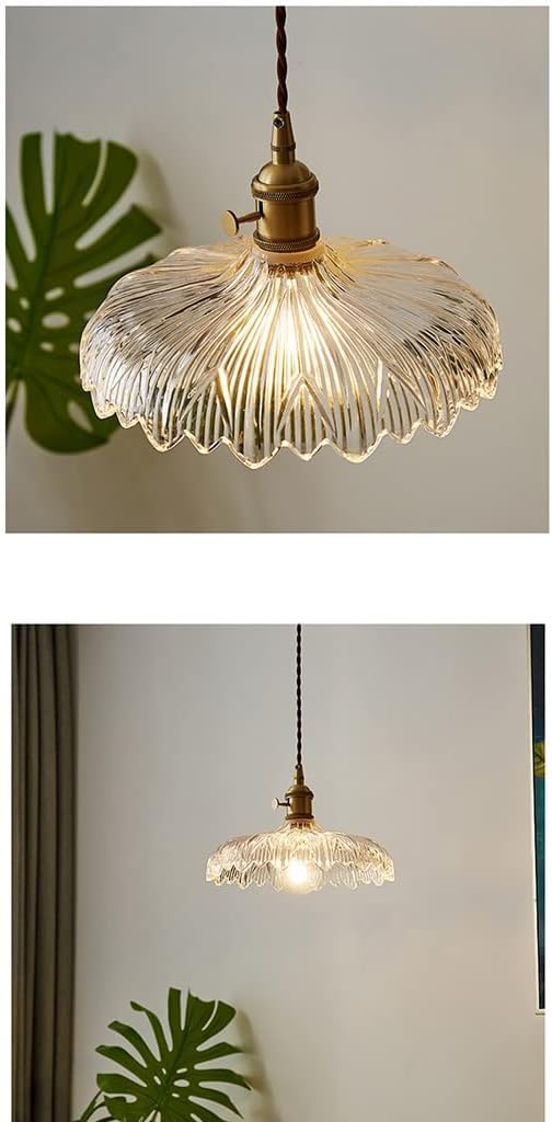 Glass Lampshade Brass Lamp Holder Adjustable Height Soft Light Suitable for Restaurant Bar Counter (Size: 25 * 8 cm) (Size : Transparent Glass 25cm)