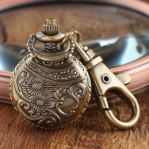 Reloj de bolsillo de cuarzo ideal para regalo de hombre con llavero vintage retro 3