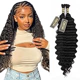 QTHAIR 14A Deep Wave Bulk Human Hair For Braiding No Weft (22'#1B(Natural Black)) 100% Unprocessed Brazilian Deep Wave Human Hair Virgin Hair Extensions Two Bundles Micro Braiding