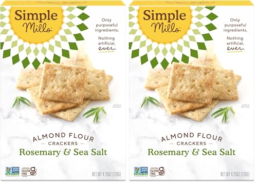 Image of Simple Mills Almond Flour Crackers, Rosemary & Sea Salt - Gluten Free, Vegan, Healthy Snacks, 4.25 Ounce (Pack of 2)
