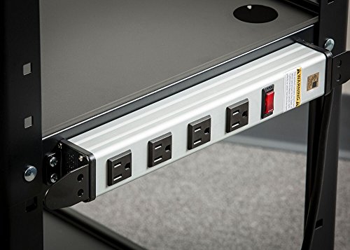 Pearington Av Presentation Cart Stand For Video Projector, Tv, Laptop Computers, Printers, Metal Construction Rolling Storage Cart With Adjustable Shelves, 4 Wheels, 4 Outlets, 12Ft Cord, Black #TOP4