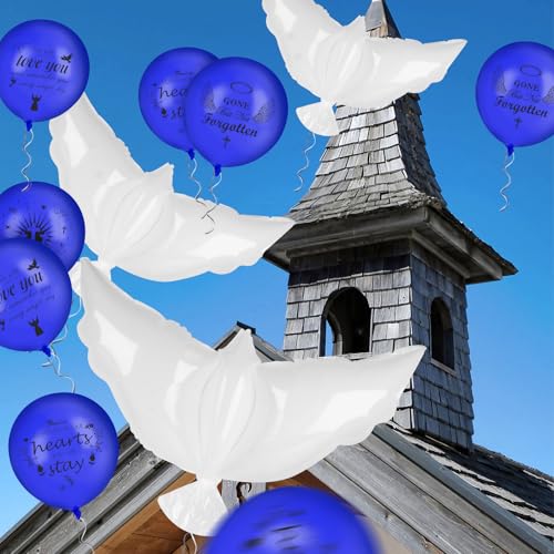 Image of 4PCS White Dove Balloons and 35PCS Memorial Balloons to Release in Sky Memorial Balloon for Release Happy Heavenly Balloon for Condolence, Funeral, Anniversary, Remembrance Services