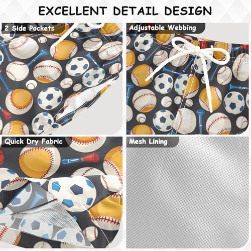 ALAZA Baseball Soccer Ball Basketball Boys Quick Dry Beach Board Shorts Kids Swim Trunks Bathing Suit Swimsuit3