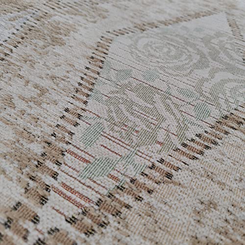 Amida Hallway Runner Rug Machine Washable Non Slip Backing Vintage Inspired Design Beige & Cream Flat Weave Dog Friendly Kitchen Runner Non Shedding Indoor Mat (Beige, 2'3"X8'9") #TOP3