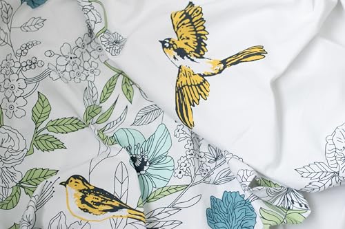 Image of Tranquebar Curtain Co. Cotton Curtains 7 Feet Long Set of 2, 60-65% Room Darkening, Yellow Floral & Bird Print, Door Curtains 7 Feet Set of 2, BackTabs, Dia (213 cm) - Set of 2