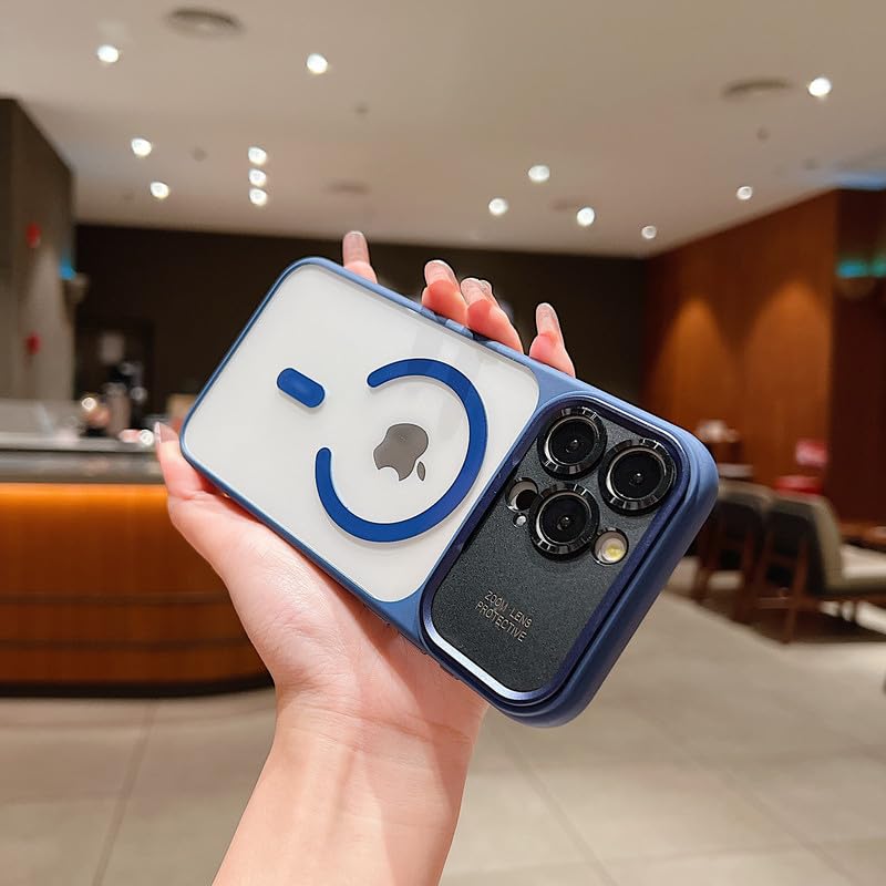 Image of LuxuryKase Magnetic Clear Case for iPhone 15 Pro Max | MagSafe Compatible | Slim Protective Cover | Shockproof Bumper | Anti Yellow Transparent Back | Camera Guard Design - Blue
