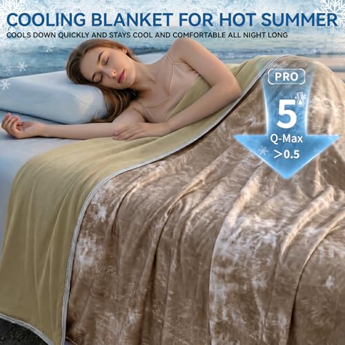 Image of Guohaoi Cooling Throw Blanket for Hot Sleepers, Twin Size 80''x90'' Lightweight Breathable Summer Bed Blanket for Couch, Arc-Chill Q-Max >0.5 Cool Fiber,Lightweight Tie Dye Blanket Beige