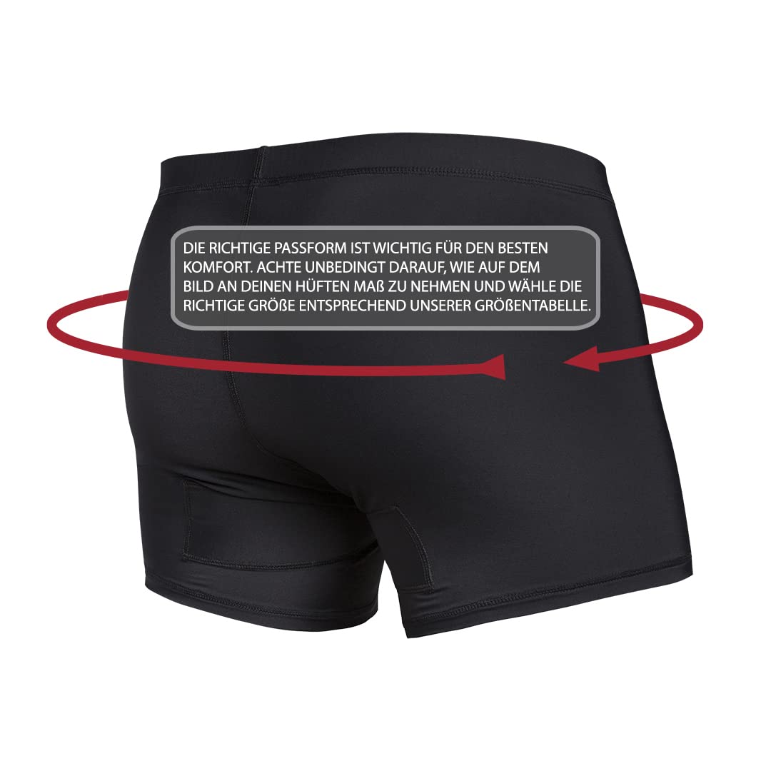 lobloo Schutz-Unterwäsche mit Reverse-System für Herren, Tiefschutz/Suspensorium auf der Außenseite, Gefüttert, mit Kompression für ultimativen Genital-Schutz, Farbe: Schwarz, Größen: XS-XL