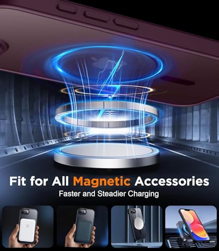 Image of Elzzi Magnetic for iPhone 16e /17e Case (Compatible with MagSafe)(Military Grade Drop Protection) Slim Translucent Matte Shockproof with Anti-Fingerprint Phone Case,Wine Red