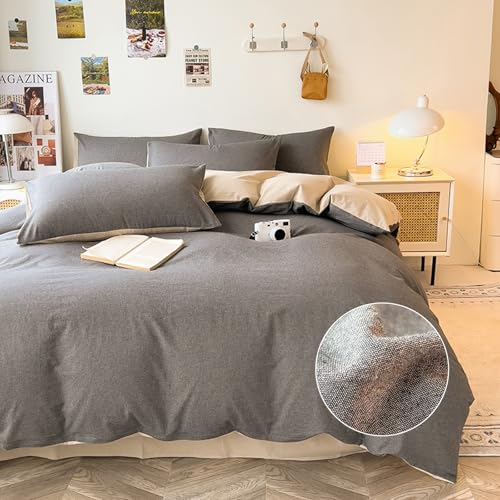 DCSKY Duvet Cover Set - 100% Washed Cotton, 3 Piece Pre-Washed Super Soft Breathable Bedding with Duvet Cover and 2 Pillow Cases (05Gray(No Comforter), King (104''x90'')) — view 3