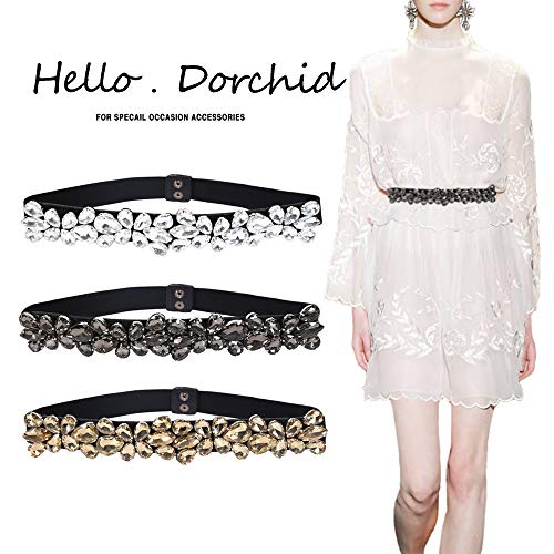 Women Rhinestone Belt Crystal Sparkly Dress Belts Thin Elastic Waist Belts for dressy Lady2