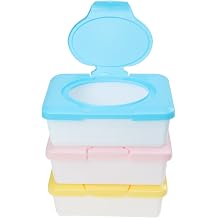 Wipes Case and Refillable Wet Tissue Container for Infants, High-Profile Pp Storage Box with Lid, Portable Wipe Dispenser Set of 3 for Travel and Nursery Use Random Color