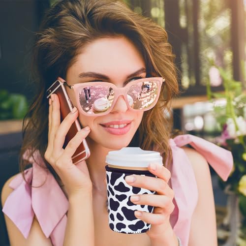 Image of Reusable Insulated Sleeve for Iced Coffee Cup, Coffee Neoprene Sleeve for Cold & Hot Drinks, Beverage Holder for Iced Coffee (Cowprint Chic, Small: 16-18oz)