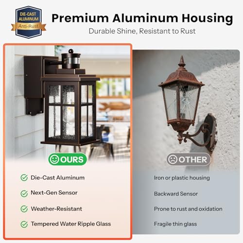 Image of Gleamz Motion Sensor Exterior Lighting Fixtures Wall Mount with Outlet | Multifunctional, Anti-rust Waterproof Front Porch Light, Farmhouse ORB (Gold Trim) Outdoor Wall Sconce for House, Dimmable