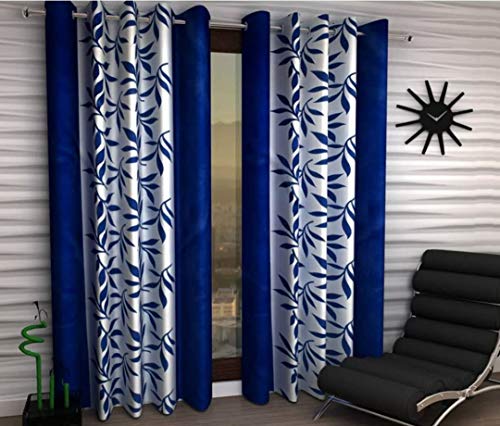 Image of WOAH Polyester Floral Door Curtain Door Window Curtain Premium Polyester Weaved Parda Modern Parde for Living Room Bedroom Home Office Screens Eyelet Ring (7 Feet -Blue5)