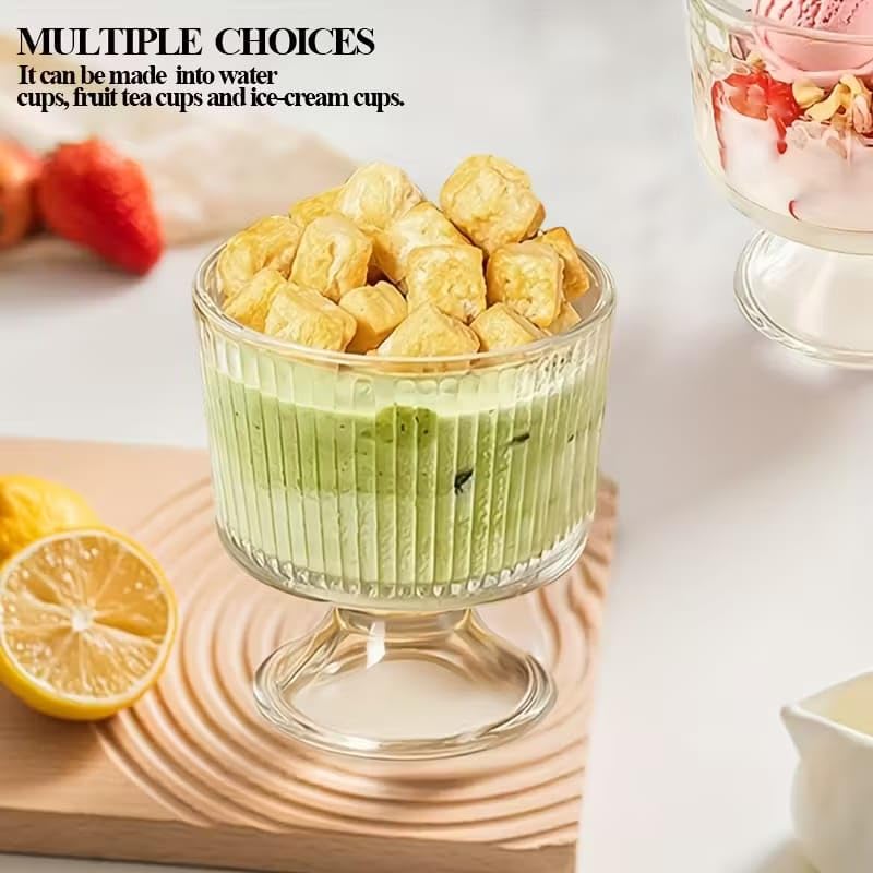 Image of PrimeWorld Glass Dessert Bowls 300 ml - Set os 6 Pcs | Footed Trifle Bowls & Crystal Glass Cups for Ice Cream, Fruits, Pudding, Snacks & Desserts