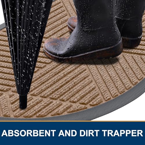 Image of Smiry Half Circle Front Door Mat Outside Entrance, Heavy Duty Sturdy Natural Rubber Doormat, Trap Dirt and Moisture, Low Profile Mats for Indoor Outdoor Entry, Irregular Triangle (35x23, Coffee)