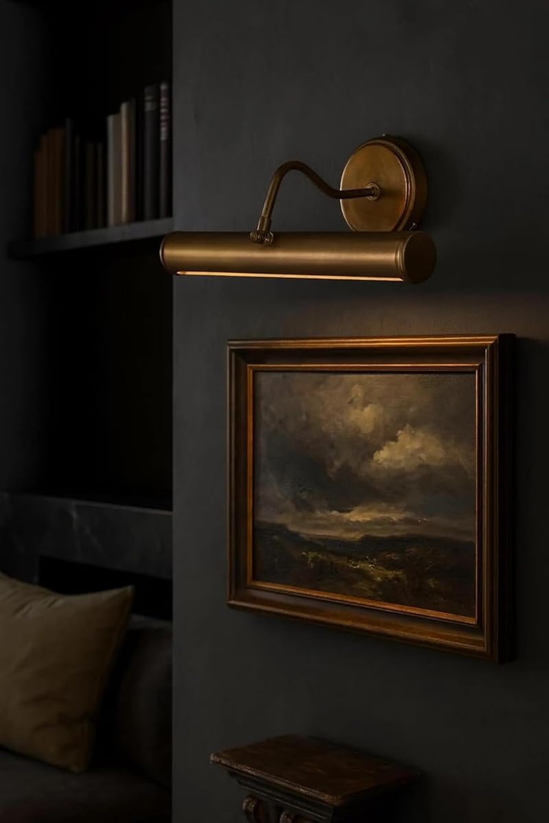 Modern Brass Picture Light – Adjustable Gallery Wall Sconce for Paintings, Artwork, Mirror, or Décor - Vintage Sputnik Wall Lamp Fixture Adjustable Picture Wall Light (Polished Brass)