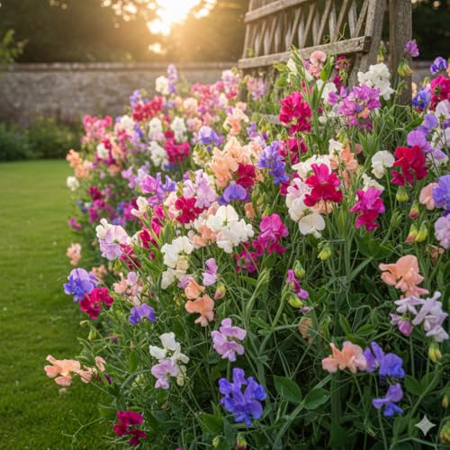 Sweet Pea Heaven Giant Waved Multi Colour Flower Seeds - 4 Different Types Mixed (Colorama Mixed) - 40 Seeds - Native to UK