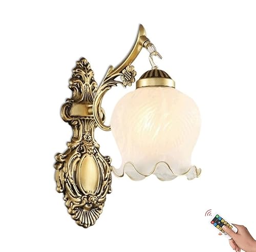 European Vintage Battery Operated Wall Sconce, Wireless Bronze Battery Powered Wall Lights Fixture, Not Hardwired Dimmable Wall Lamp with Remote for Living Room Bedroom Hallway Porch Entrance Aisle (