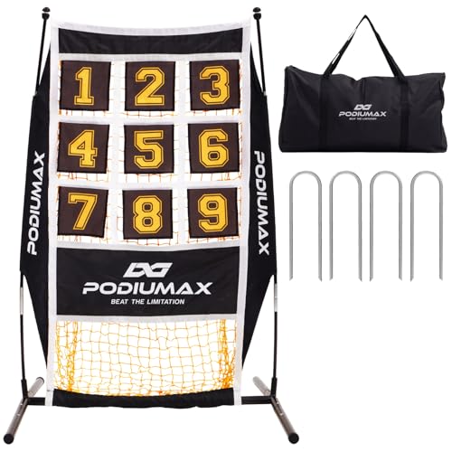 PodiuMax Baseball & Softball Pitching Net 9 Hole Target Net with Strike Zone Large Ball Collection System Solo Practice for Backyard Park Field Portable Baseball Throwing Trainer with Carry Bag