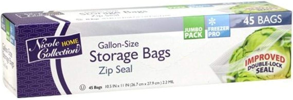 Nicole Home Collection 45 Count Zip Seal Gallon Size Storage Bags